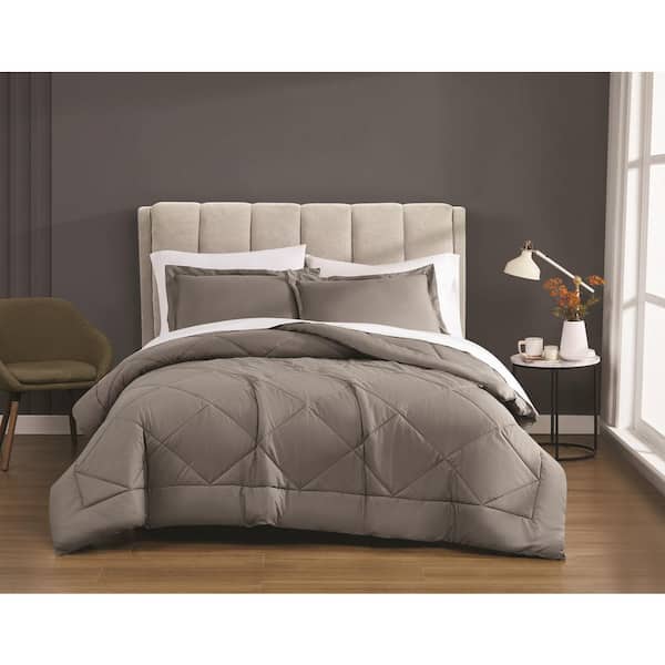 CANNON 3-Piece Grey Solid Cotton Percale King Comforter Set