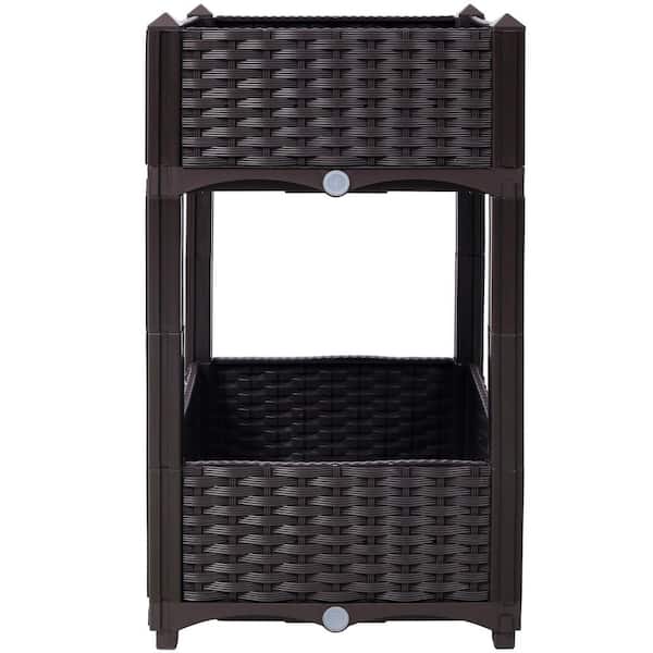 maocao hoom 15.7 in. x 15.7 in. x 27.7 in. Elevated Planter Garden Box with Drainage Plug Raised Garden Beds, Brown, Plastic