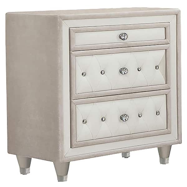 Coaster Antonella 3-drawer Upholstered Nightstand Ivory and Camel