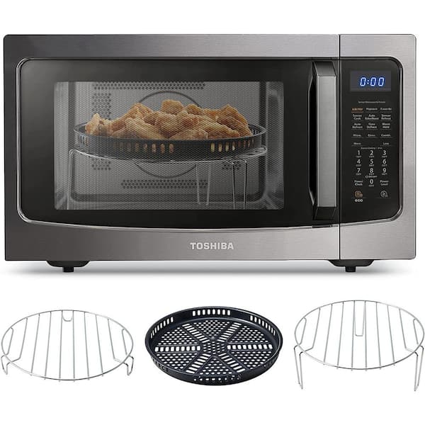 Toshiba 1.5 cu. ft. in Black Stainless Steel 1000 Watt Countertop Microwave Oven with Air Fryer, Convection, Smart Sensor