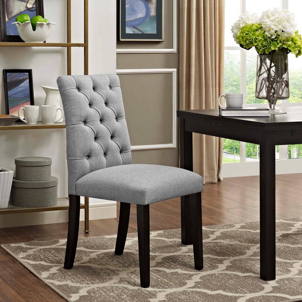 Elegant Light Gray Upholstered Parsons Side Chair with Wood Legs