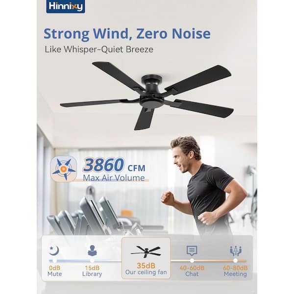 52 in. Black Smart Indoor/Outdoor Ceiling Fan with Remote for Living Room Patio,6 Speed Reversible Quiet DC Motor, 3CCT