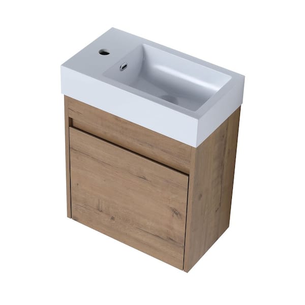 Unbranded Plywood Rectangular Vessel Sink Bathroom Vanity With Single Sink Soft Close Doors18 Inch in Light Brown
