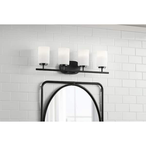 Tatum 4-Light Matte Black Vanity Light with White Opal Glass Shades