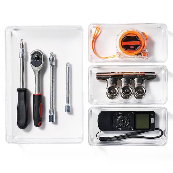 Drawer Organizer Set for Office Storage, Clear 9 in. x 2 in. Plastic Desk Organizer, Set of 4 Arts and Craft Storage