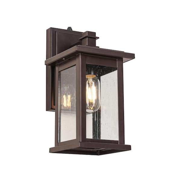 Jushua 12.25 in. Oil Rubbed Bronze Dusk to Dawn Outdoor Hardwired Wall Lantern Sconce with No Bulbs Included