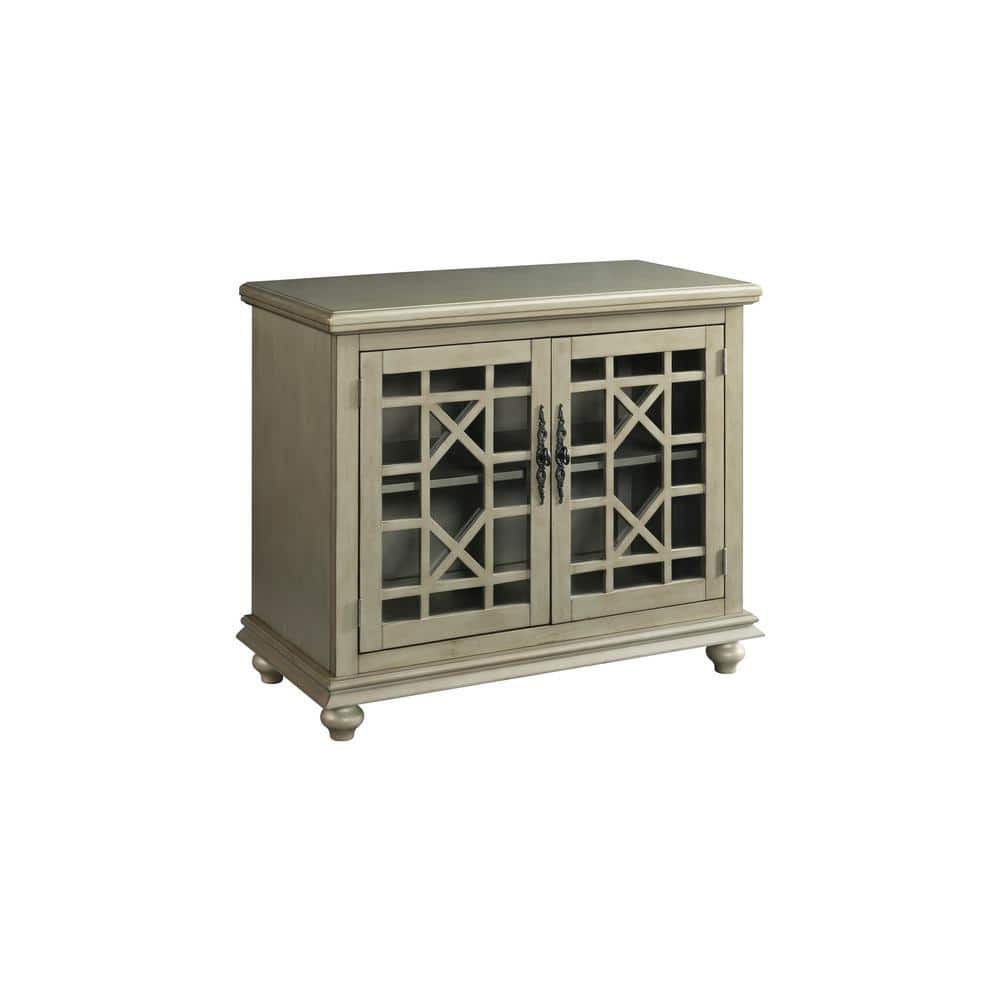 Parisian Antique Market Inspired 38" TV Stand with Trellis Glass Doors, Antique Silver