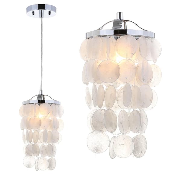 Cayla 1-Light 7 in. White/Chrome Seashell Chandelier Pendant