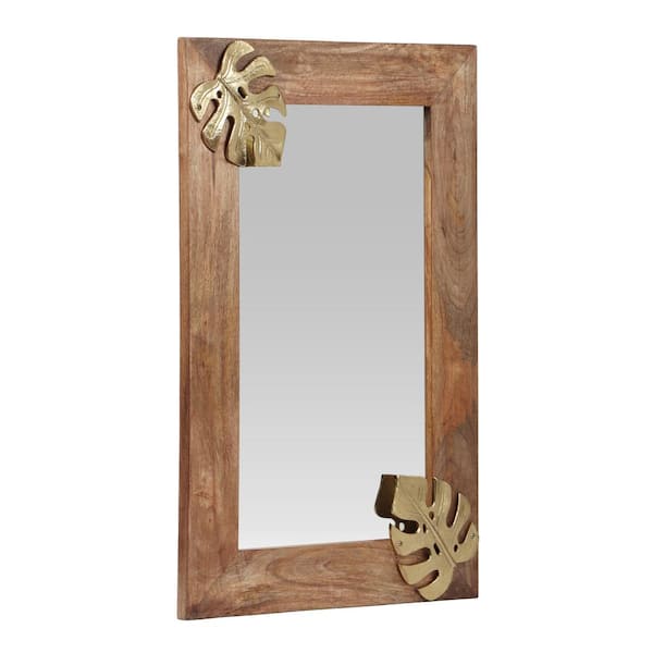 Noble House Brayer 24 in. x 36 in. Bohemian Rectangle Framed Natural Antiqued Decorative Mirror