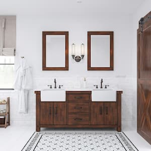 Paisley 72 in. W x 22 in. D Vanity in Rustic Sienna with Marble Vanity Top in White with White Basin and Mirror