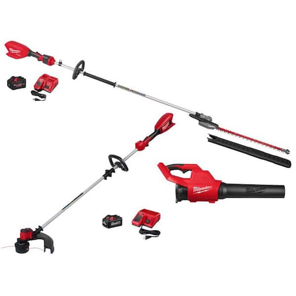 M18 FUEL 18V 24 in. Brushless Cordless Extended Pole Articulating Hedge Trimmer Kit w Brushless String Trimmer & Blower