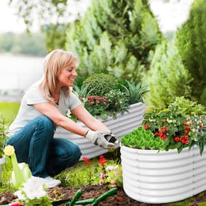 Outdoor 6 ft. x 3 ft. x 2 ft. Oval Metal Raised Garden Bed in White For Vegetables and Flowers