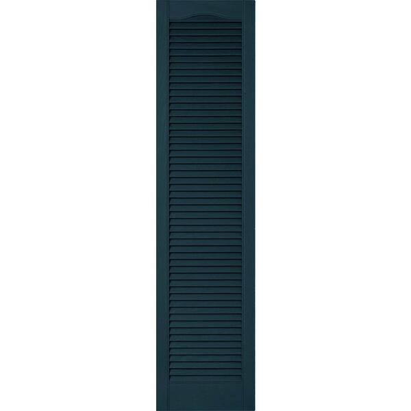 Ekena Millwork 14-1/2 in. x 59 in. Lifetime Vinyl Custom Cathedral Top All Louvered Open Louvered Shutters Pair Midnight Blue