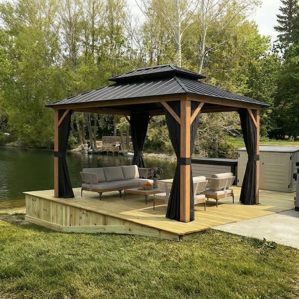 PURPLE LEAF 8 ft. x 10 ft. Hardtop Gazebo Outdoor Wood Aluminum