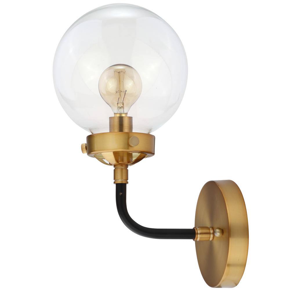 Caleb 1-Light Black and Brass Globe Wall Sconce
