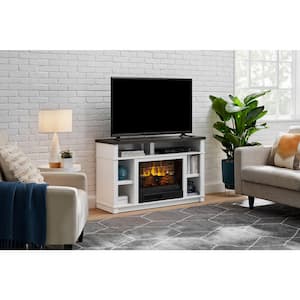 Maynard 48 in. Freestanding Electric Fireplace TV Stand in White with Cappuccino Ash Grain Top