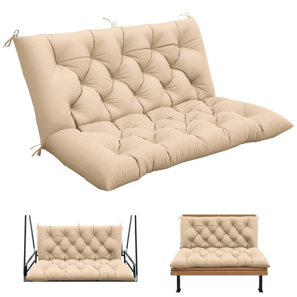 47 x 40 in. Outdoor Waterproof Porch Swing Cushion 2-Seater Replacement with Backrest for Patio Furniture Sand