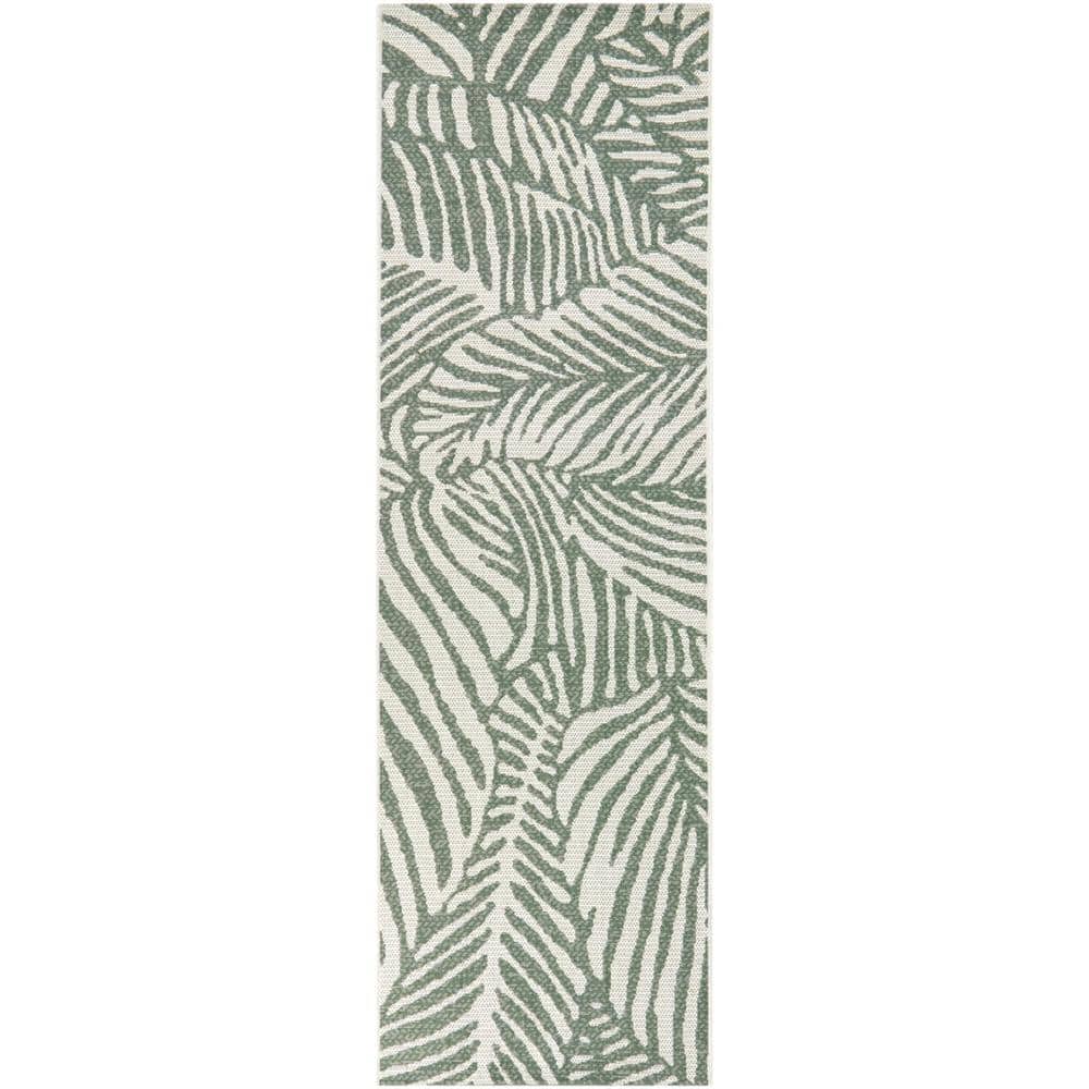 Hampton Bay Green 2 ft. x 7 ft. Runner Palm Indoor/Outdoor Area Rug ...