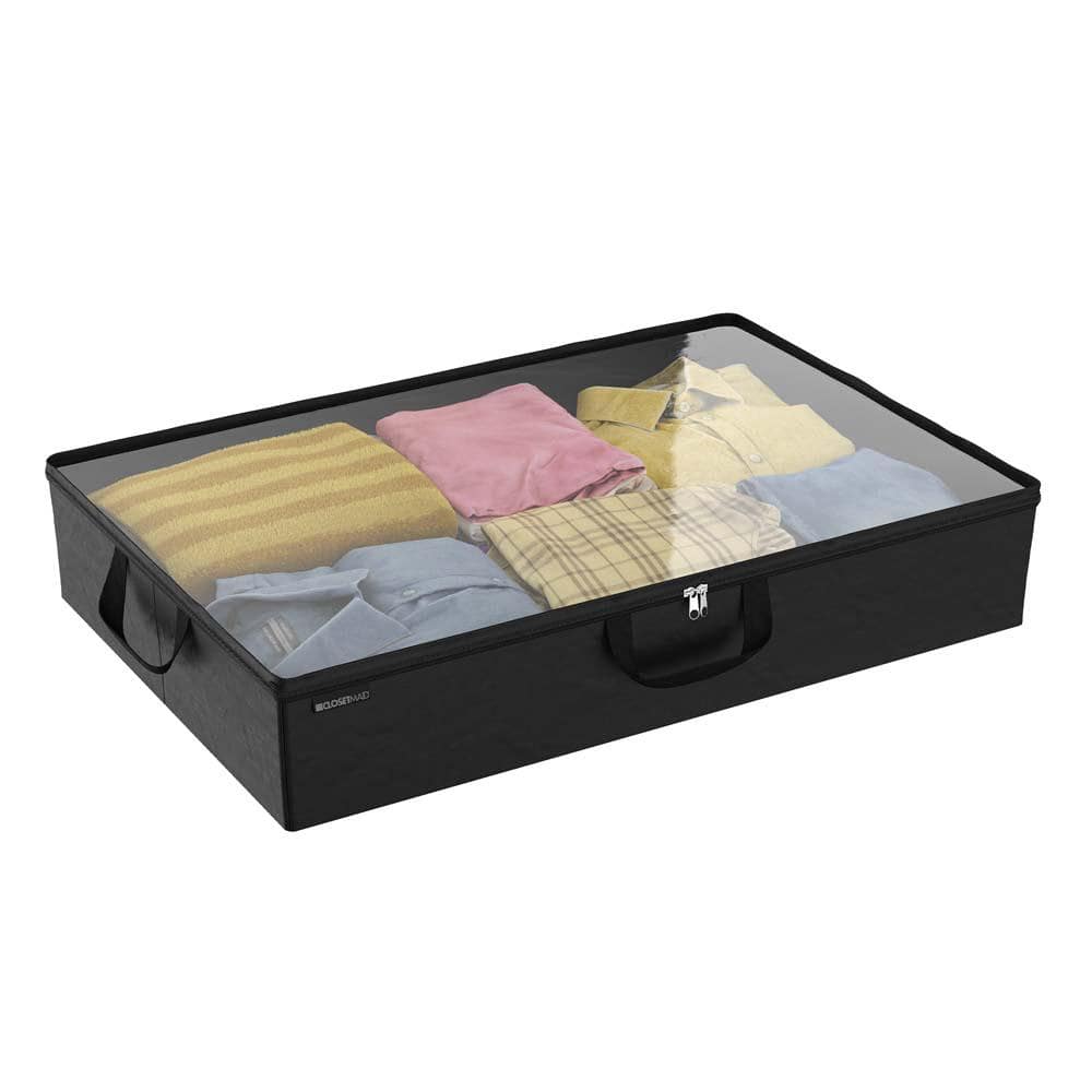 Charcoal Black Fabric Underbed Storage Organizer with Clear Window