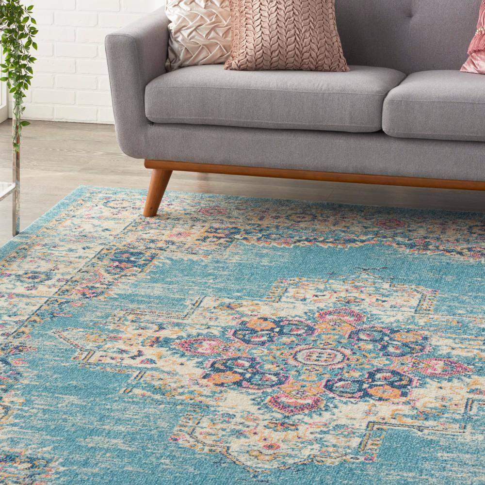 Traditional Geometric Blue Synthetic 8' x 10' Area Rug