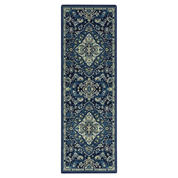 Garvee Wilton Collection Blue 2 ft. x 8 ft. Persian Floral Medallion Area Rug