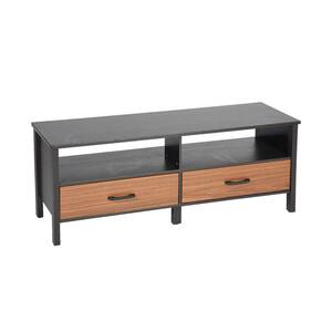 Modern 47.6 in. Black Brown MDF Wood PVC TV Stand Media Console Cabinet with 2-Drawers Fits TV's up to 60 in.