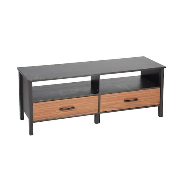sumyeg Modern 47.6 in. Black Brown MDF Wood PVC TV Stand Media Console Cabinet with 2-Drawers Fits TV's up to 60 in.