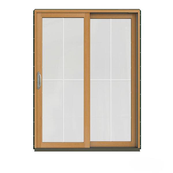 JELD-WEN 60 in. x 80 in. W-2500 Contemporary Green Clad Wood Right-Hand 4 Lite Sliding Patio Door w/Stained Interior