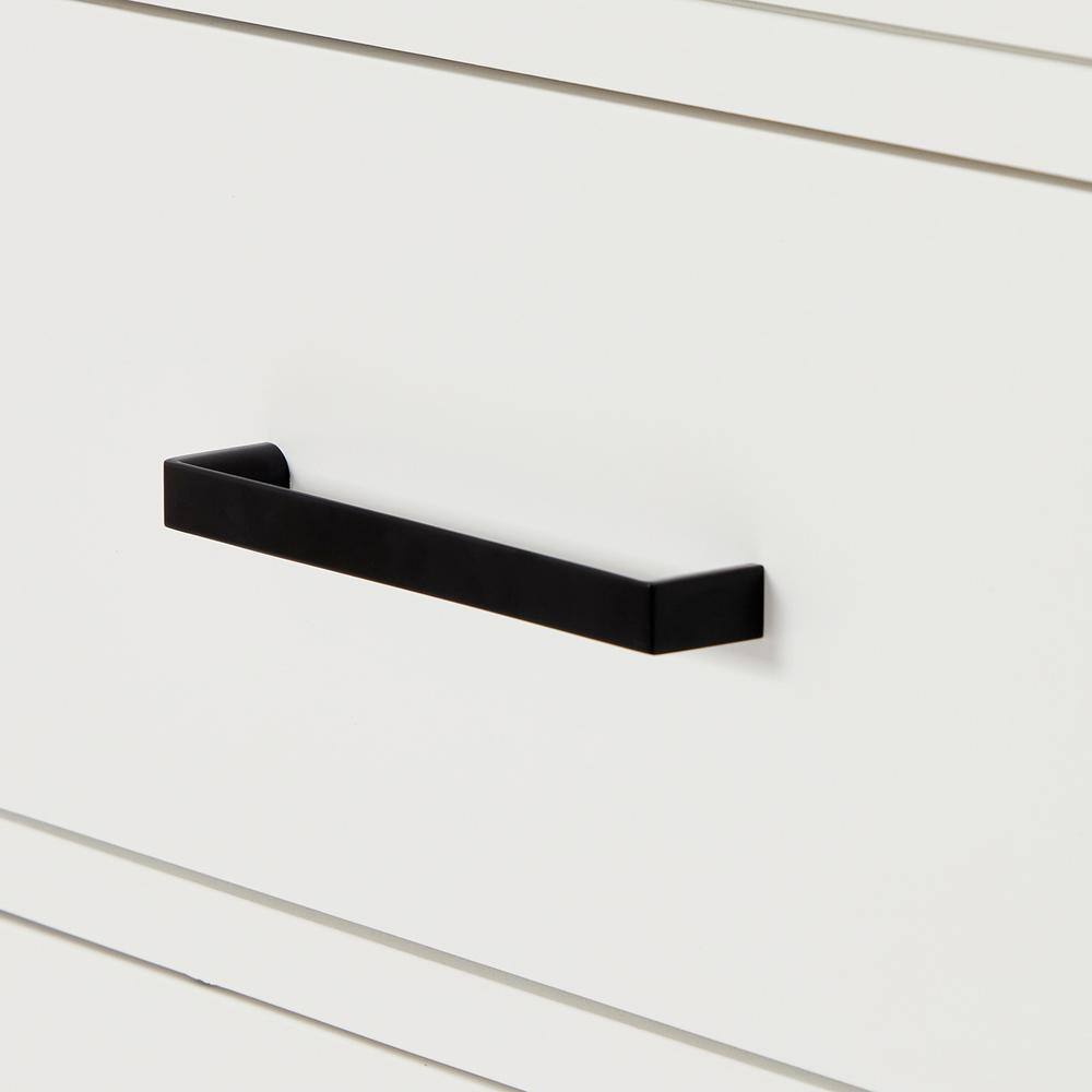 White Quartz Double Basin Freestanding Vanity with Black Hardware