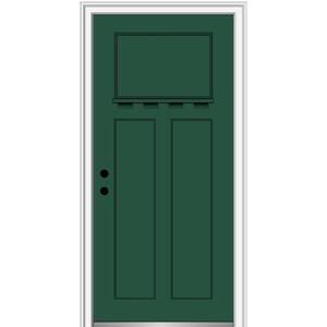 36 in. x 80 in. Shaker Right-Hand Craftsman 3-Panel Painted Fiberglass Smooth Prehung Front Door with Dentil Shelf