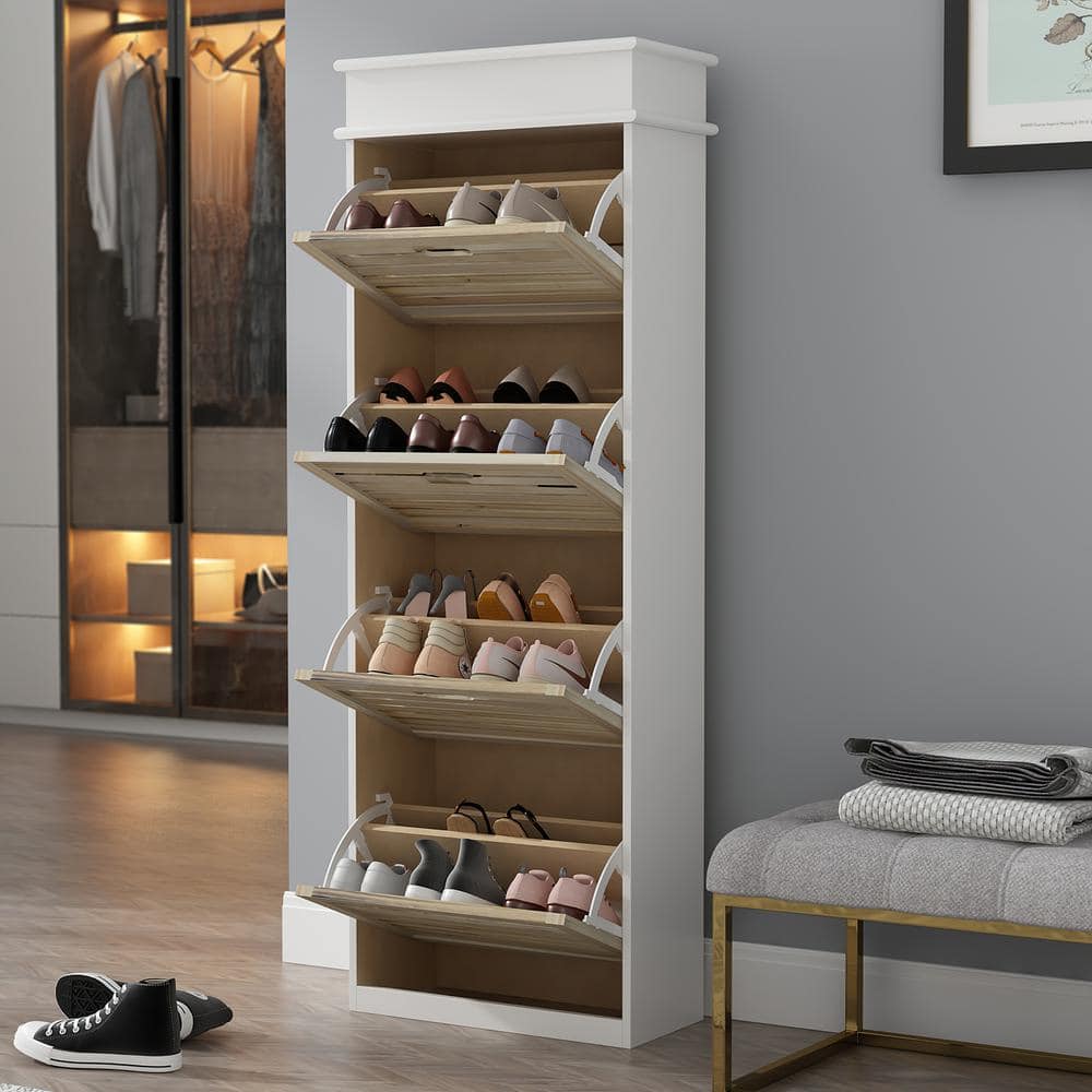 FUFU&GAGA 70.9-in H 8 Tier 14 Pair White Wood Shoe Cabinet in the Shoe  Storage department at