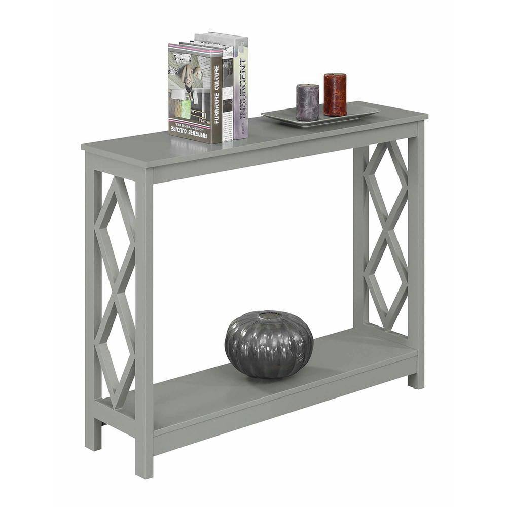 Diamond Cut Gray Console Table with Dual Storage Shelves