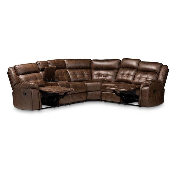 Baxton Studio Vesa 6 Piece Brown Fabric 6 Seater L Shaped