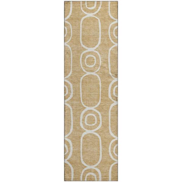 Mayfield Premium Machine Washable Abstract AMF2344 Gold 2 ft. x 7 ft. Runner Rug