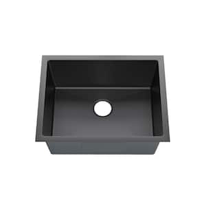 23 in. Undermount Single Bowl 18-Gauge Black 304 Stainless Steel Workstation Kitchen Sink
