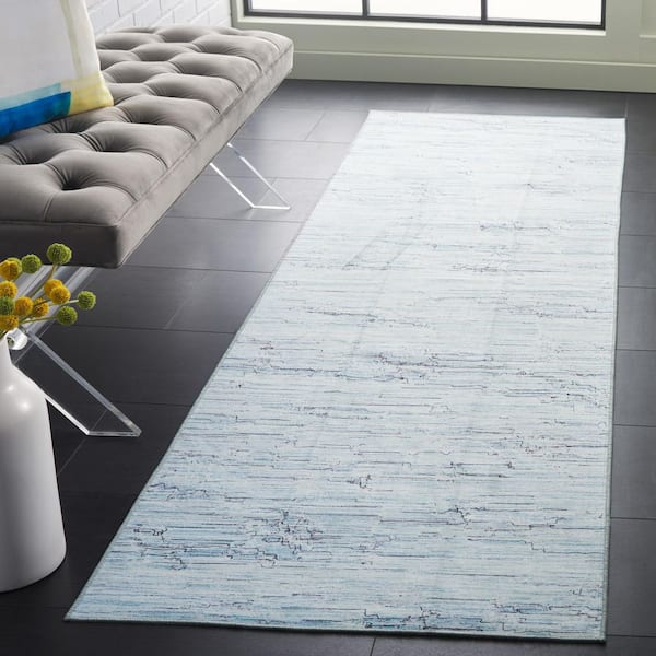 Malibu Gray/Turquoise 3 ft. x 8 ft. Machine Washable Faded Striped Runner Rug