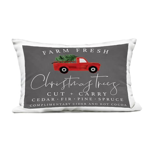 Farm Fresh Christmas with Truck Grey Rectangular Outdoor Throw Pillow