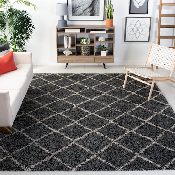 Arizona Shag 5 ft. x 8 ft. Anthracite/Beige Diamond Area Rug