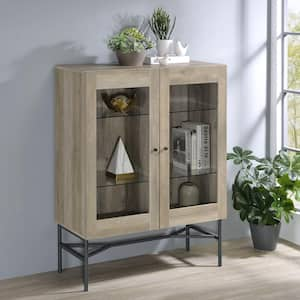 Bonilla Distressed Pine 48.5 in. Accent Cabinet with Glass Shelves