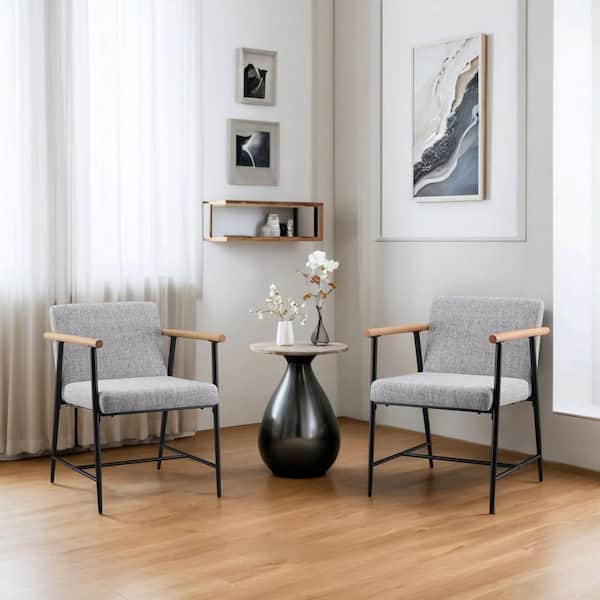 Elvryn Modern Upholstered Dining Chairs, Iron Frame, Gray + Beige, (Set of 2)