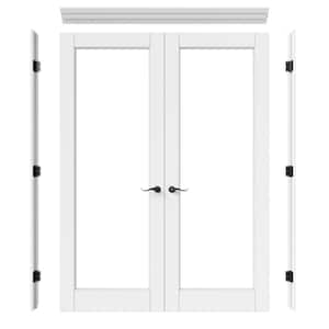 64 in. x 80 in. 1-Lite Clear Glass Universal White Solid Core MDF Double French Door with Quick Assemble Jamb