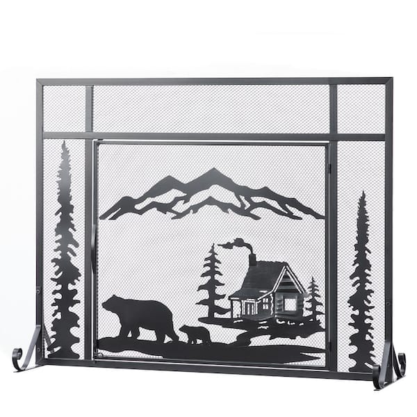 Vanity Art Rochefort Black Iron 1-Panel Fireplace Screen with Decorative Filigree