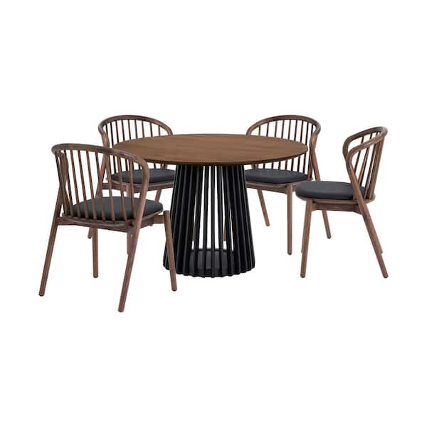 Armen Living Pasadena Echo 5-Piece Round Walnut Wood Top Dining Room Set Seats 4