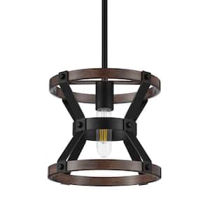 Rockland 60-Watt 1-Light Matte Black Mini-Pendant with Painted Wood Accent Shade