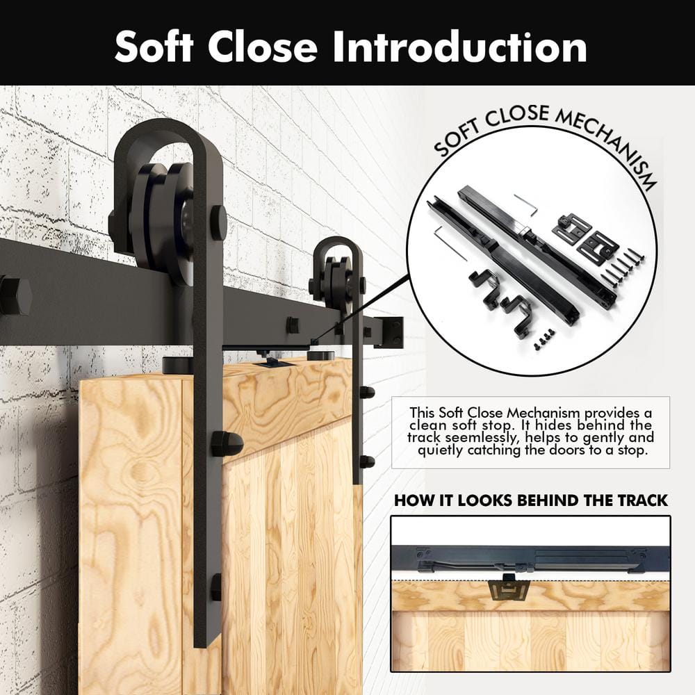 Homacer 84in/80in High Paneled Wood Unfinished Barn Door With Installation Hardware Kit, Door Handle And Soft Close