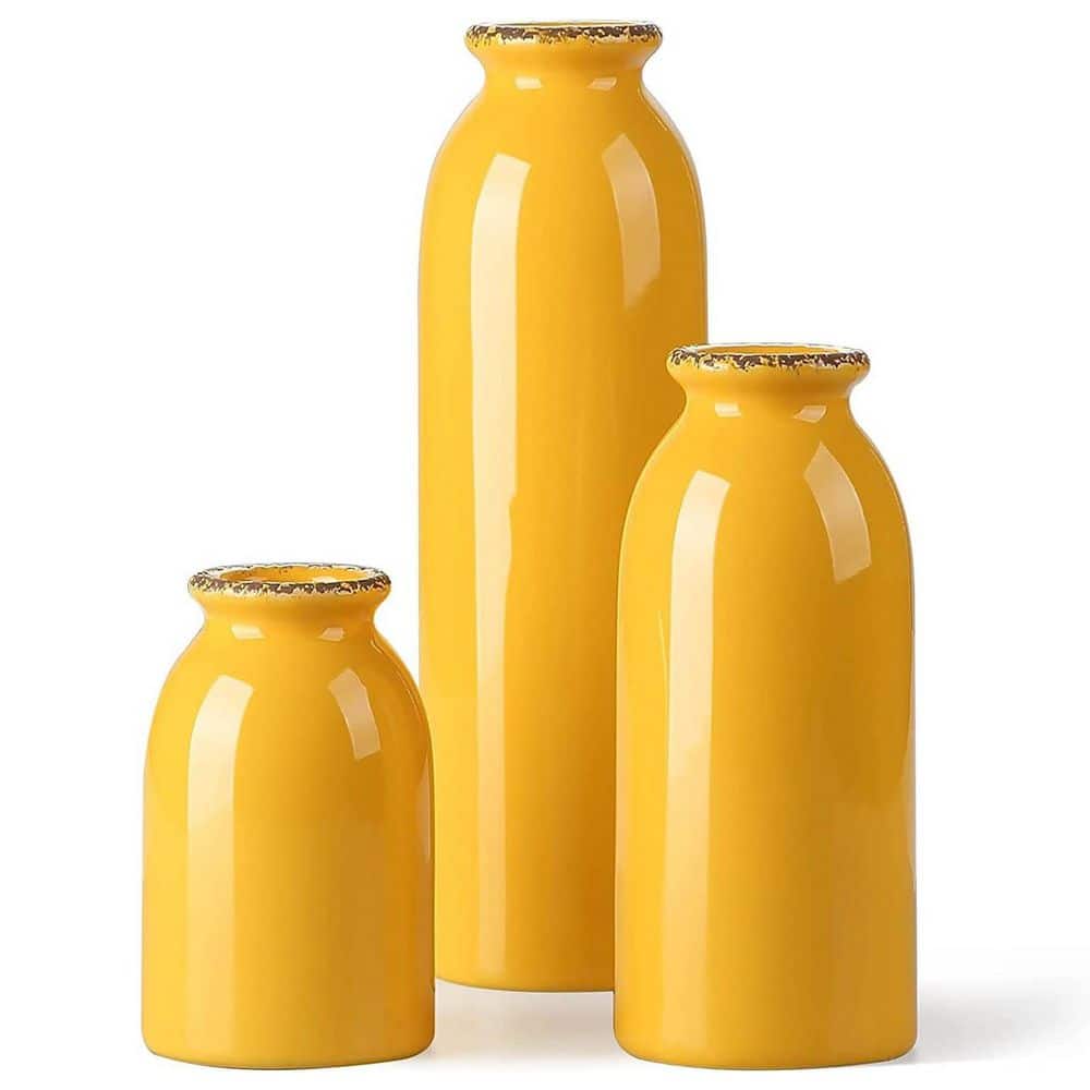 5 in. Yellow Ceramic Decorative Vase, (Set of 3) YAXDN - The Home