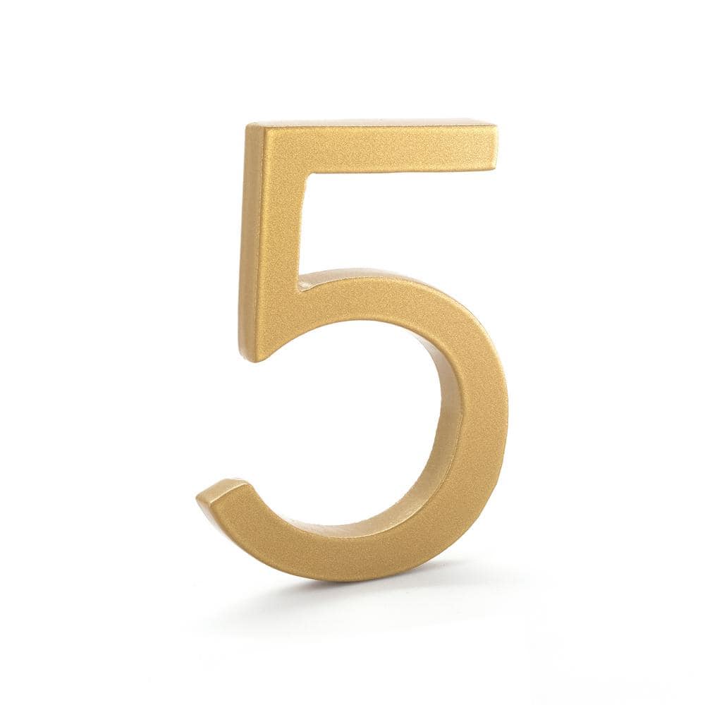 "8"" Gold Aluminum floating or flat Modern House Numbers 0-9 - 5" product image for price tracking