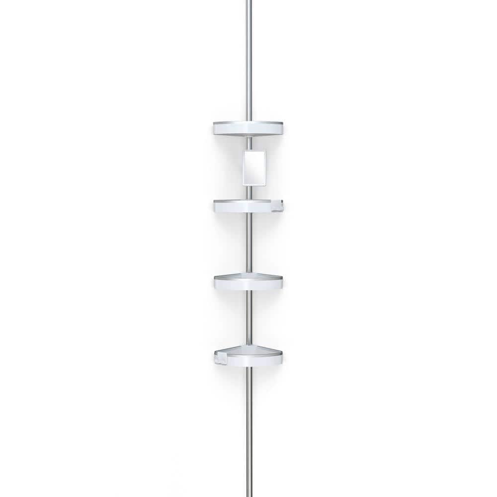 White Aluminum 9-Foot Tension Shower Caddy with Mirror