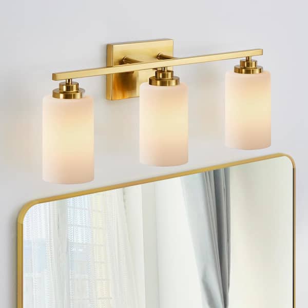 22 in. 3-Light Antique Brass Vanity Light with Frosted Glass Shade