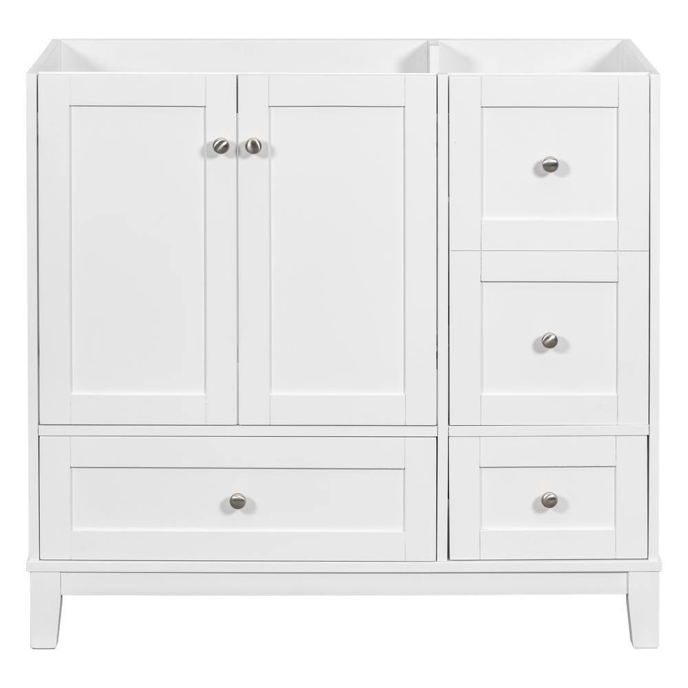 36.0 in. Bath Vanity Cabinet without Top in White with Drawers and Door